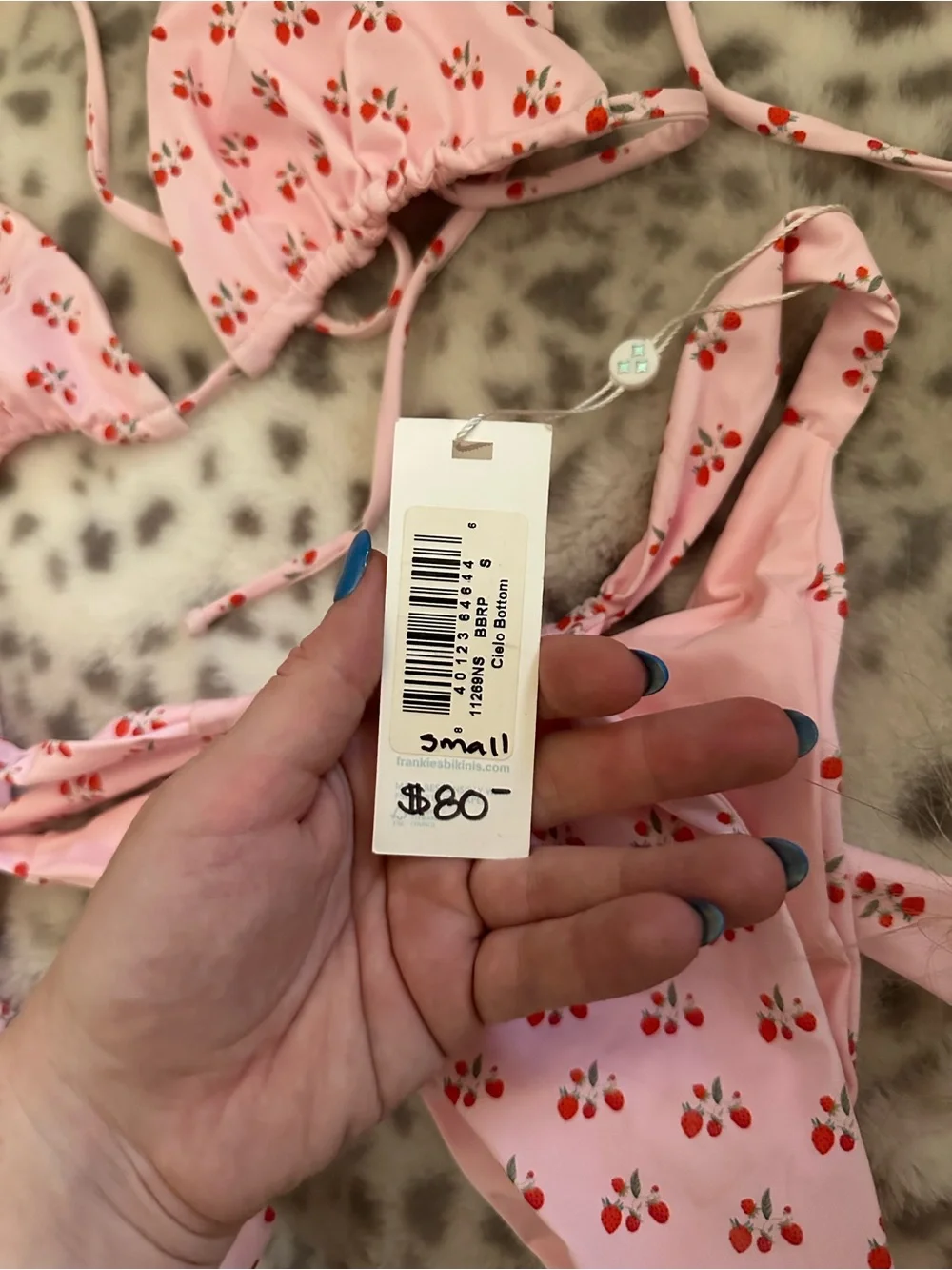 Frankie's Bikinis Pink Cherry Print Triangle String Bikini